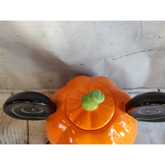 Disney Mickey Mouse Jack O Lantern Ceramic Votive Candle Holder Ear Swirls - Picture 2 of 7